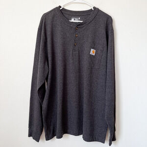 Carhartt Long Sleeve Henley Pocket T-Shirt Mens L Gray Workwear Outdoor TK0128